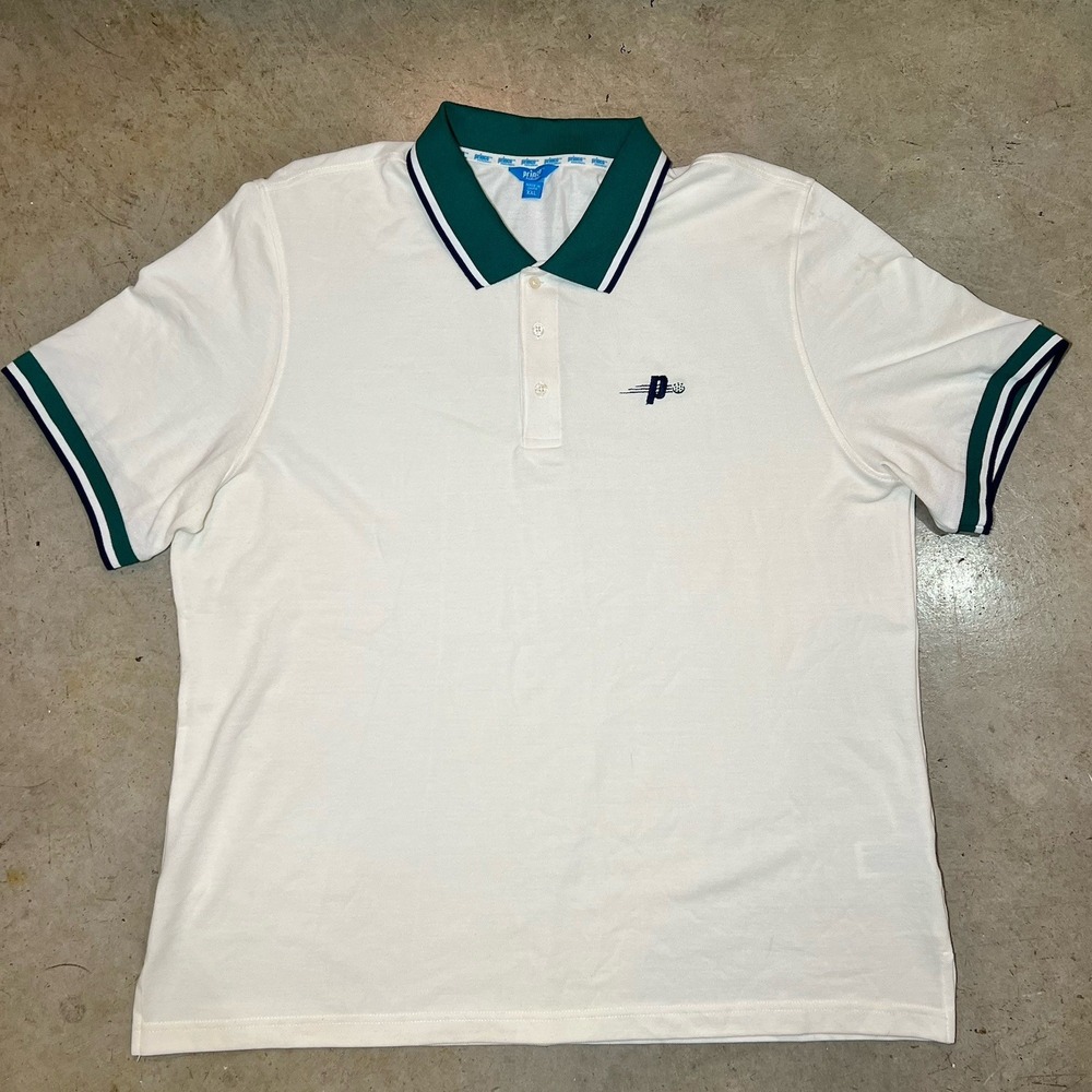 Prince Pickleball Men's Ivory Polo Shirt Size XL Green Blue Accents